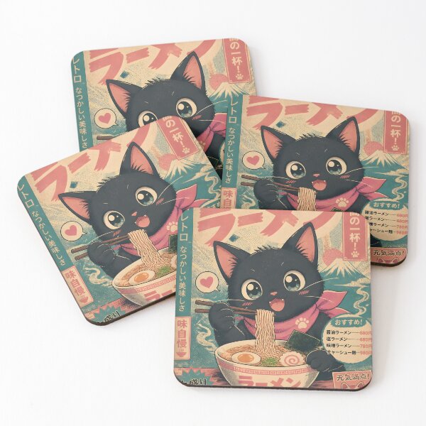 Item preview, Cute Black Cat Eating Ramen Japanese Ukiyoe Vintage Kawaii designed and sold by GrinGalore.