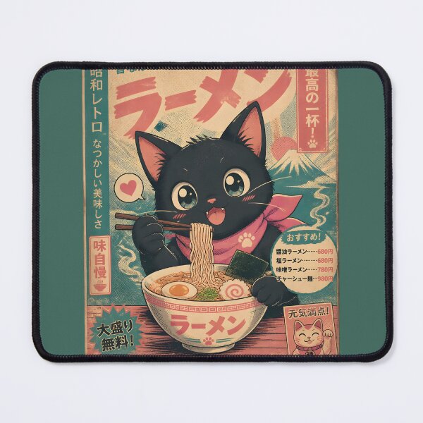 Item preview, Cute Black Cat Eating Ramen Japanese Ukiyoe Vintage Kawaii designed and sold by GrinGalore.