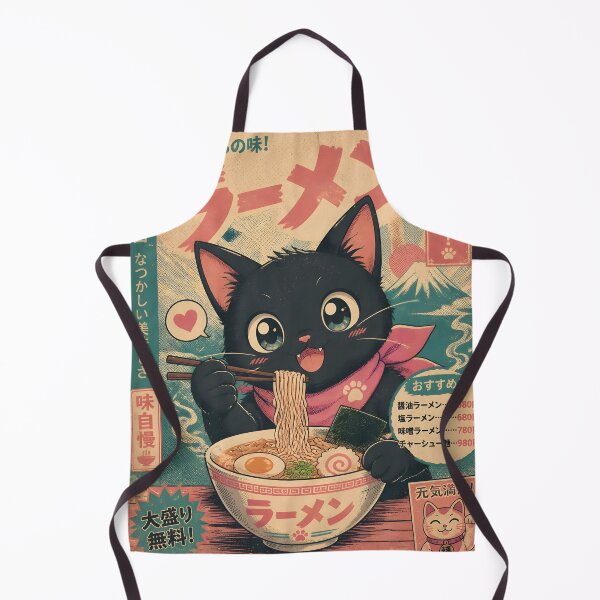 Item preview, Cute Black Cat Eating Ramen Japanese Ukiyoe Vintage Kawaii designed and sold by GrinGalore.