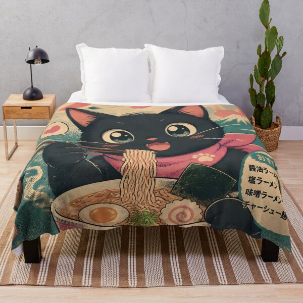 Item preview, Cute Black Cat Eating Ramen Japanese Ukiyoe Vintage Kawaii designed and sold by GrinGalore.