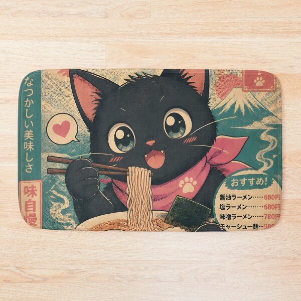 Item preview, Cute Black Cat Eating Ramen Japanese Ukiyoe Vintage Kawaii designed and sold by GrinGalore.