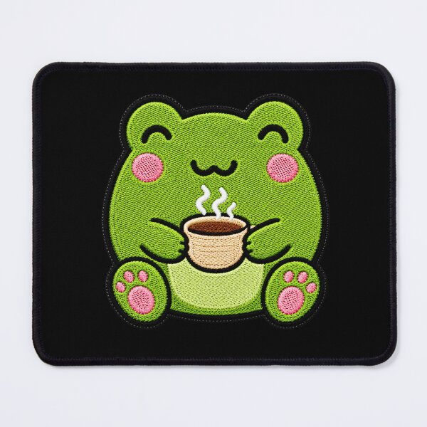 Item preview, Cute Frog Drinking Tea Kawaii Embroidery Patch designed and sold by ColorSplash123.