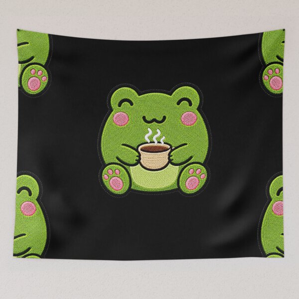 Item preview, Cute Frog Drinking Tea Kawaii Embroidery Patch designed and sold by ColorSplash123.