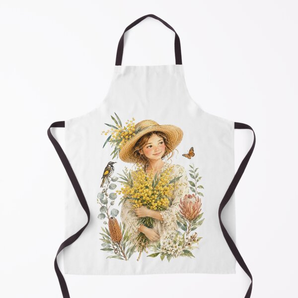 Item preview, Aussie Golden Wattle Girl Australian Native Flowers Spring Garden Aesthetic Watercolor Cottagecore designed and sold by Yellowriversss.