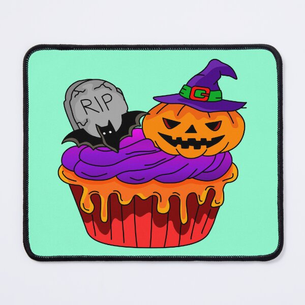 Item preview, Cute Halloween Monster Cupcake Dessert with Purple Icing Witch Pumpkin and Gravestone Vector designed and sold by RS4you.