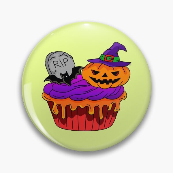 Item preview, Cute Halloween Monster Cupcake Dessert with Purple Icing Witch Pumpkin and Gravestone Vector designed and sold by RS4you.
