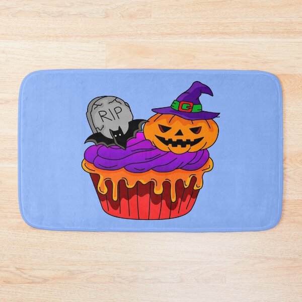 Item preview, Cute Halloween Monster Cupcake Dessert with Purple Icing Witch Pumpkin and Gravestone Vector designed and sold by RS4you.