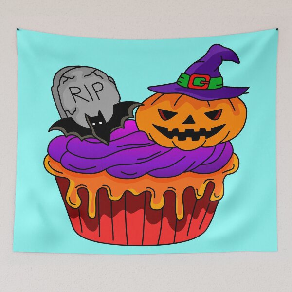 Item preview, Cute Halloween Monster Cupcake Dessert with Purple Icing Witch Pumpkin and Gravestone Vector designed and sold by RS4you.