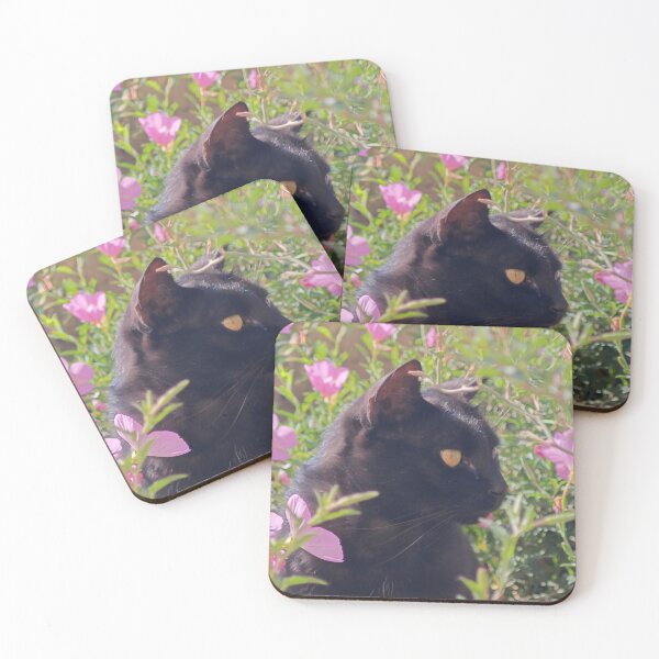 Item preview, Black Cat Among Pink Flowers designed and sold by MB-CatPrints.