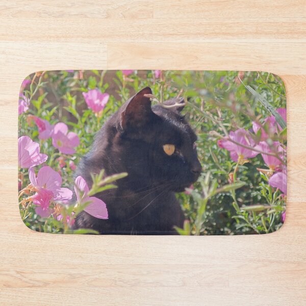 Item preview, Black Cat Among Pink Flowers designed and sold by MB-CatPrints.