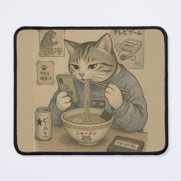 Item preview, Funny Cat Ramen Retro Japanese 1990s Nostalgia Anime Kawaii designed and sold by GrinGalore.
