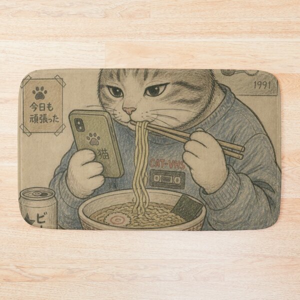 Item preview, Funny Cat Ramen Retro Japanese 1990s Nostalgia Anime Kawaii designed and sold by GrinGalore.