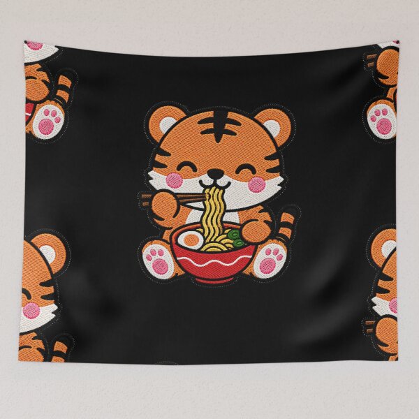 Item preview, Cute Tiger Cooking Noodles Kawaii Embroidery Patch designed and sold by ColorSplash123.