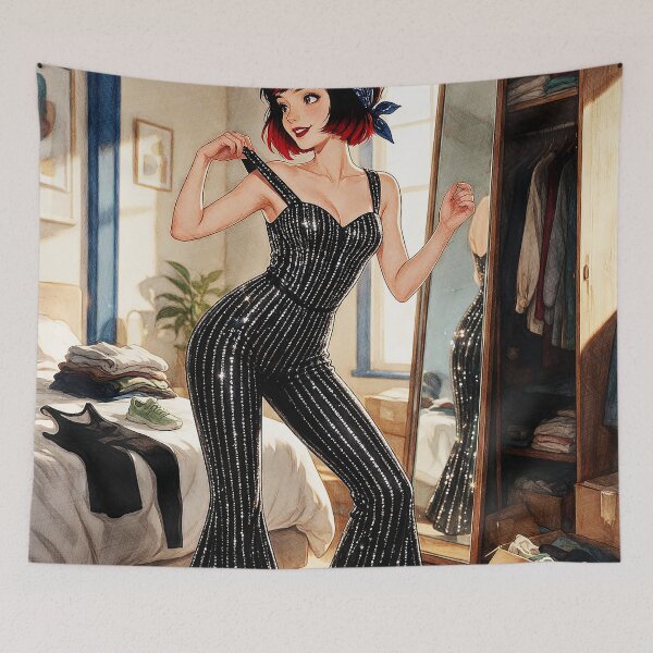 Item preview, Retro Disco Jumpsuit Vintage 70s Flare Anime Art designed and sold by Hen-C-Art.