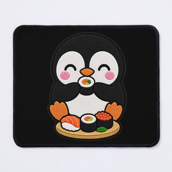 Item preview, Cute Penguin Eating Sushi Kawaii Embroidery Patch designed and sold by ColorSplash123.