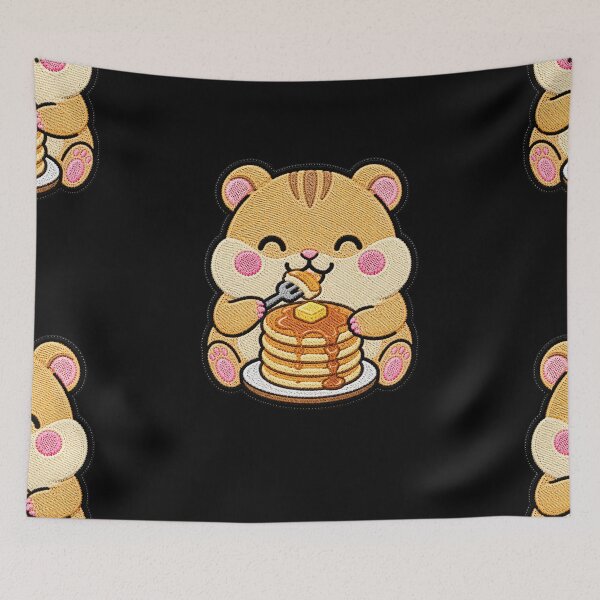 Item preview, Cute Hamster Eating Pancakes Kawaii Embroidery Patch designed and sold by ColorSplash123.