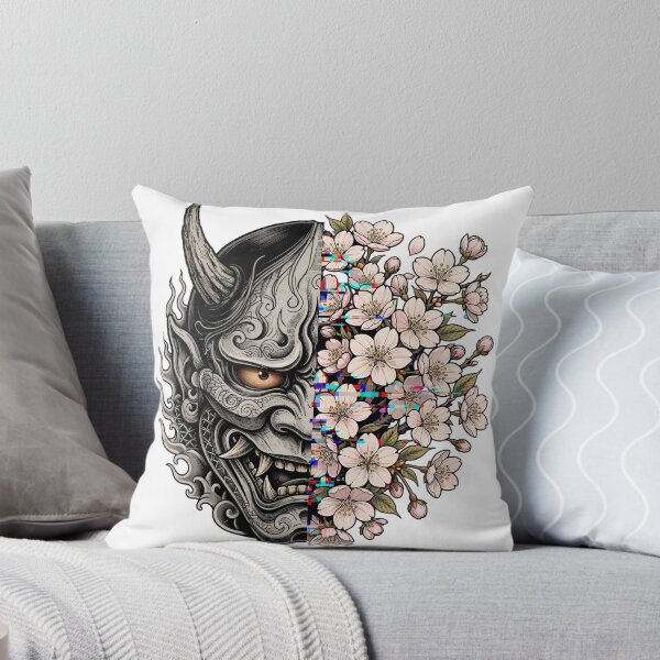 Item preview, Japanese Oni Mask Cherry Blossom Glitch Tattoo Art designed and sold by Ameir12.