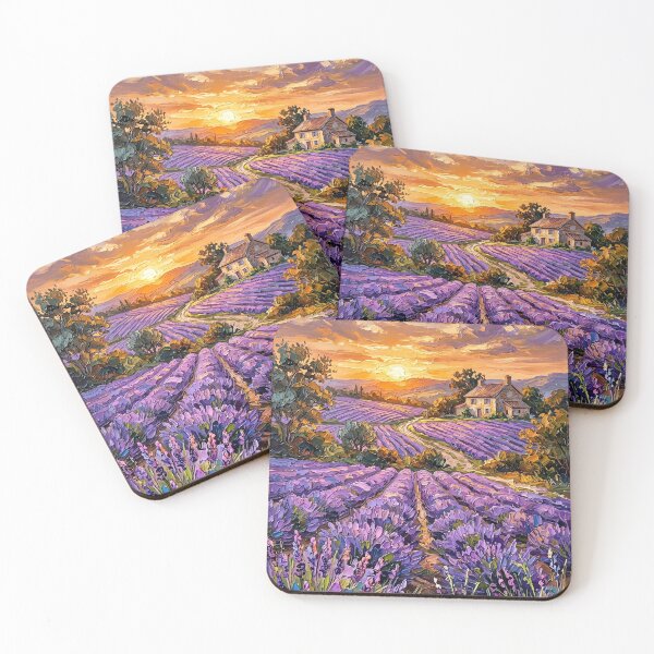 Item preview, Sunset Lavender Field - Textured Impasto Landscape designed and sold by MissoStudio.