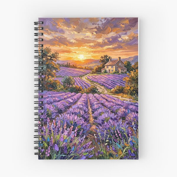 Item preview, Sunset Lavender Field - Textured Impasto Landscape designed and sold by MissoStudio.