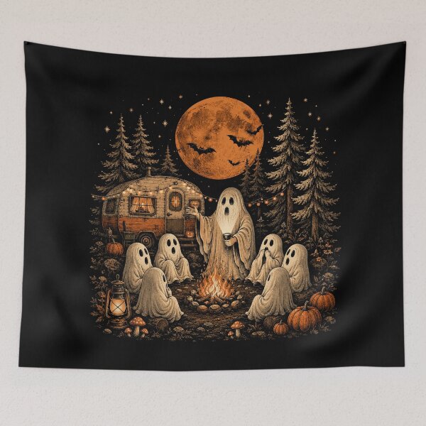 Item preview, Happy Ghost Camping Around Campfire Vintage Halloween designed and sold by will freed18.