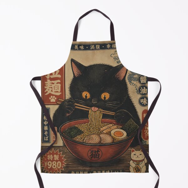 Item preview, Lucky Black Cat Ramen Japanese Kawaii Cat Anime Vintage Poster designed and sold by GrinGalore.