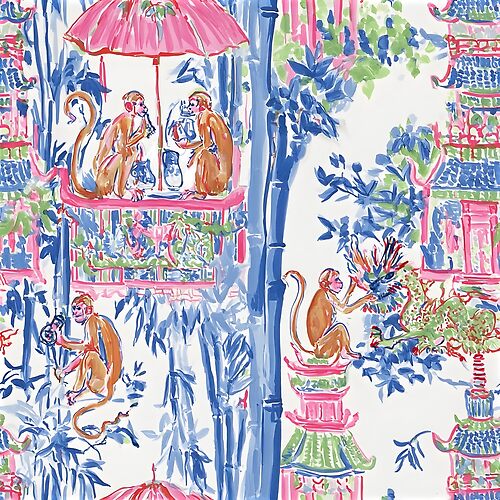 Item preview, Preppy chinoiserie monkeys in Palm Beach designed and sold by SophieClimaArt.