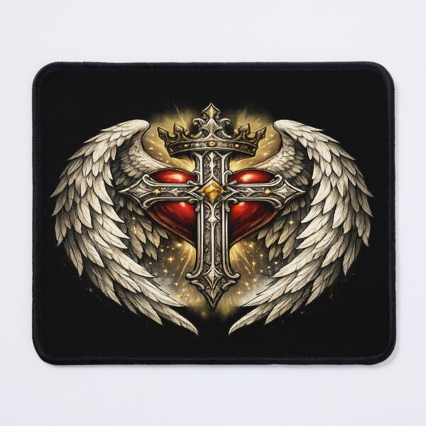 Item preview, Gothic Winged Cross – Crowned Sacred Heart designed and sold by TroviTutto.