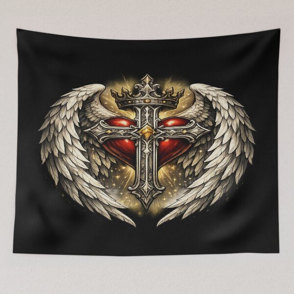 Item preview, Gothic Winged Cross – Crowned Sacred Heart designed and sold by TroviTutto.
