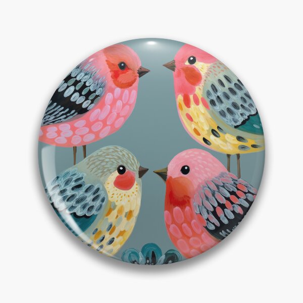 Item preview, Folk Art Painting of Colorful Pink Birds and Flowers designed and sold by Mike Kiev art.