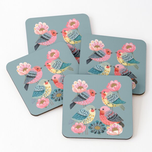 Item preview, Folk Art Painting of Colorful Pink Birds and Flowers designed and sold by Mike Kiev art.