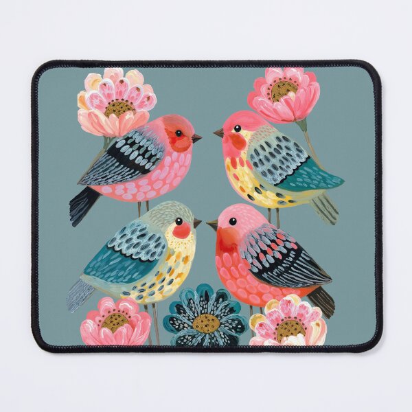 Item preview, Folk Art Painting of Colorful Pink Birds and Flowers designed and sold by Mike Kiev art.