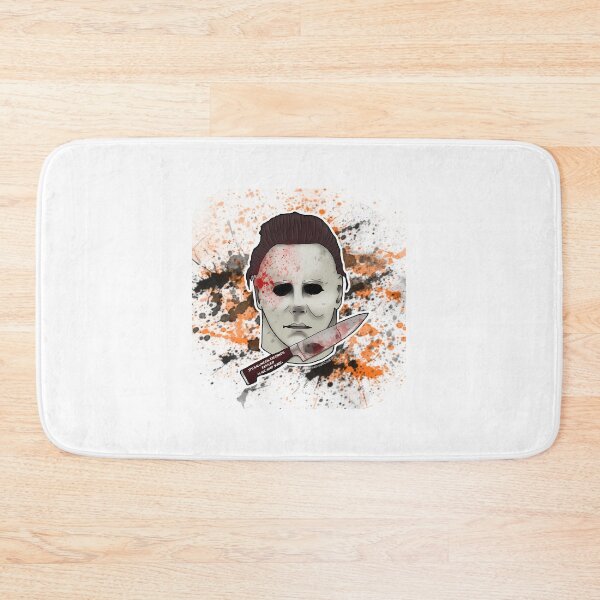 Item preview, Spooky White Masked Killer Bloody Knife Orange Splatter Horror designed and sold by Newfacedesi.