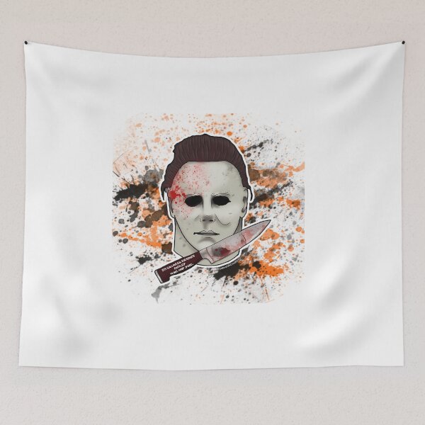 Item preview, Spooky White Masked Killer Bloody Knife Orange Splatter Horror designed and sold by Newfacedesi.