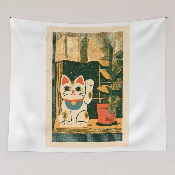 Item preview, Maneki Neko Lucky Cat by a Sunlit Window | Vintage Japanese Retro Poster | Japandi Wall Art designed and sold by NodeArchitects.