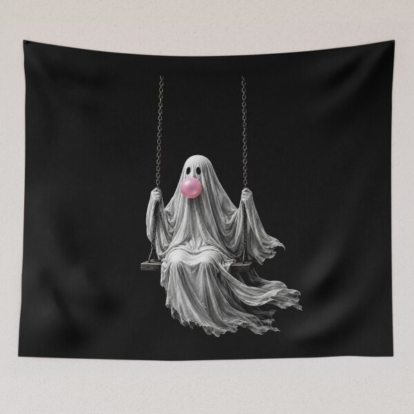 Item preview, Ghost on a Swing Blowing Pink Bubblegum Cute Spooky designed and sold by will freed18.