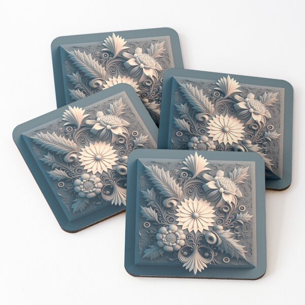 Item preview, Slate Blue Carved Floral Relief Panel designed and sold by RAGANADesign.