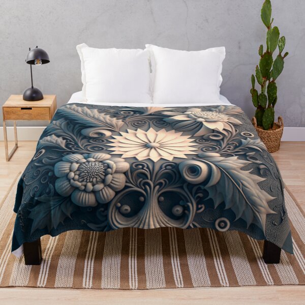 Item preview, Slate Blue Carved Floral Relief Panel designed and sold by RAGANADesign.