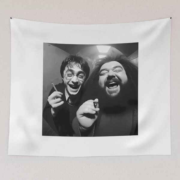 Item preview, Funny Wizard Boy and Giant Friend Black and White Fisheye Selfie Parody designed and sold by Vekonn.