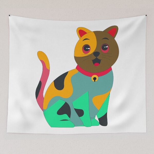 Item preview, Colorful Abstract Patchwork Calico Cat Illustration designed and sold by manojbalan1968.