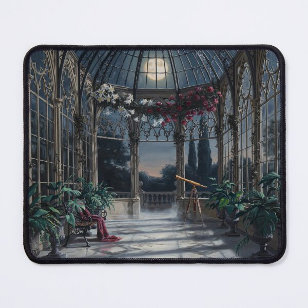 Item preview, Moonlit Victorian Gothic Conservatory – Dark Academia Glasshouse Gothic Wall Art designed and sold by Tamas Das.
