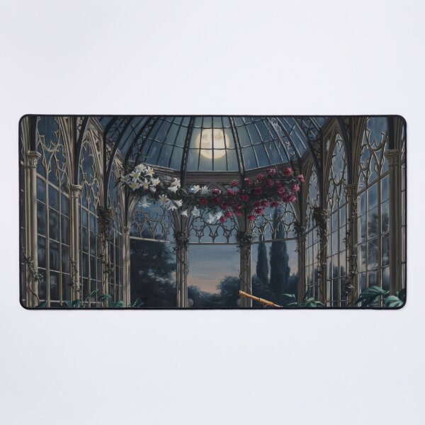 Item preview, Moonlit Victorian Gothic Conservatory – Dark Academia Glasshouse Gothic Wall Art designed and sold by Tamas Das.
