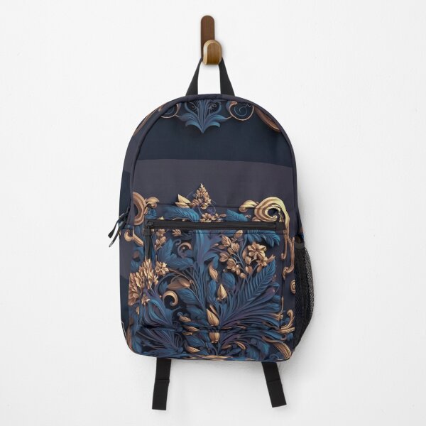 Item preview, Navy and Gold Baroque Floral Panel designed and sold by RAGANADesign.