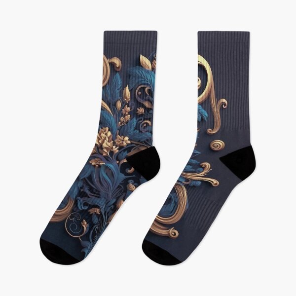 Item preview, Navy and Gold Baroque Floral Panel designed and sold by RAGANADesign.