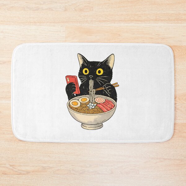 Item preview, Black Cat Eating Ramen While Scrolling Phone designed and sold by OlyvieArt.