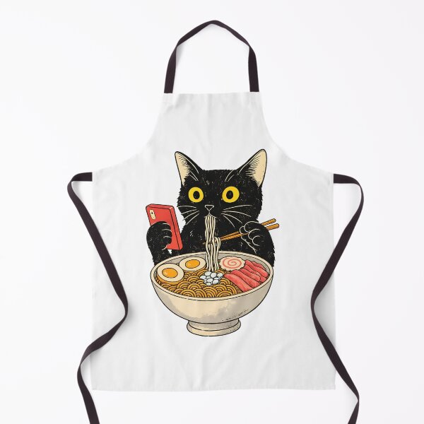 Item preview, Black Cat Eating Ramen While Scrolling Phone designed and sold by OlyvieArt.