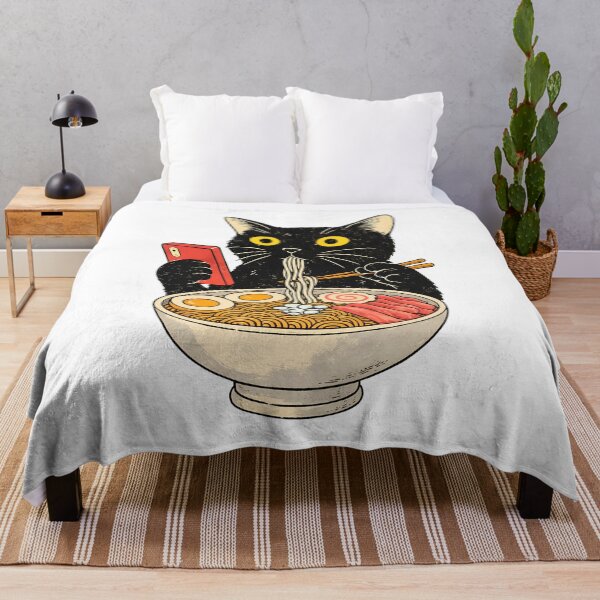 Item preview, Black Cat Eating Ramen While Scrolling Phone designed and sold by OlyvieArt.