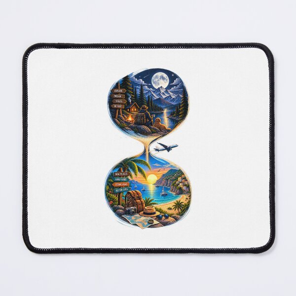 Item preview, Vintage Travel Hourglass Mountain Beach Adventure Illustration designed and sold by lovepower.