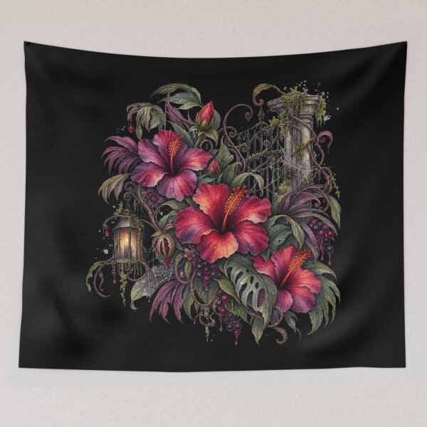 Item preview, Haunted Hibiscus Garden | Moody Gothic Botanical Watercolor | Dark Tropical Floral Art designed and sold by IamNolmo.