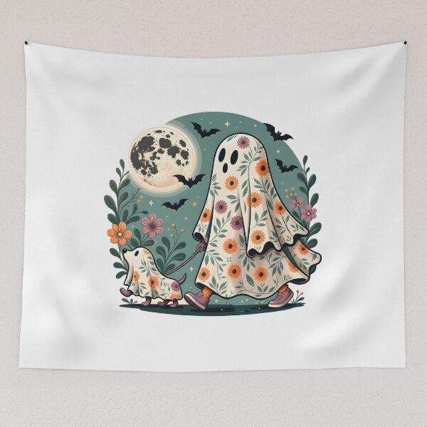 Item preview, Halloween Floral Ghost Dog Walking  funny Spooky  gift designed and sold by Amzkao.