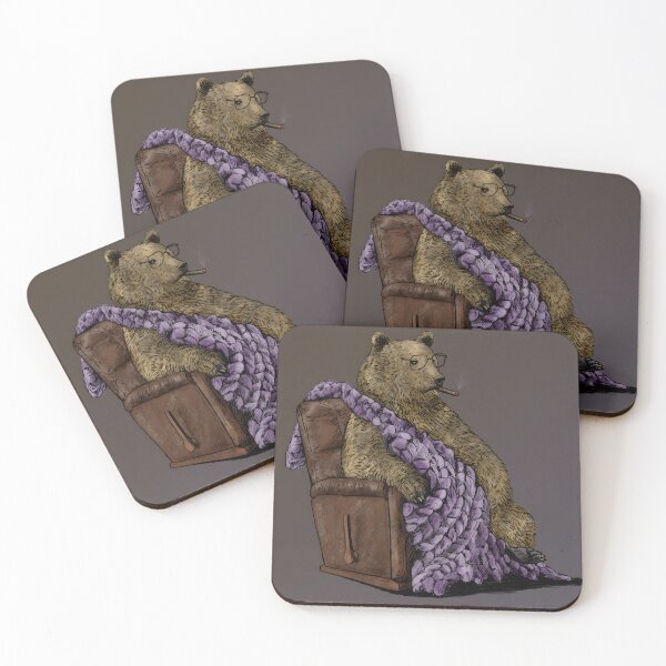 Item preview, Bear Smoking Cigar in Armchair with Purple Scarf designed and sold by J-Mindful.